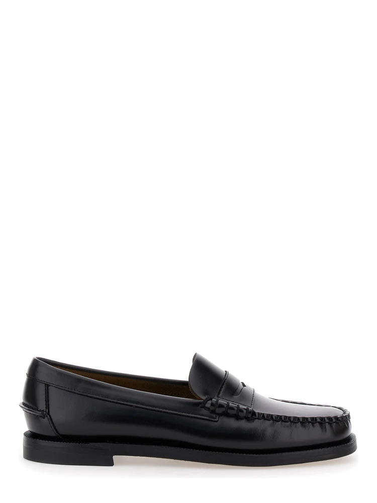 Black Pull-On Loafers in Leather Woman