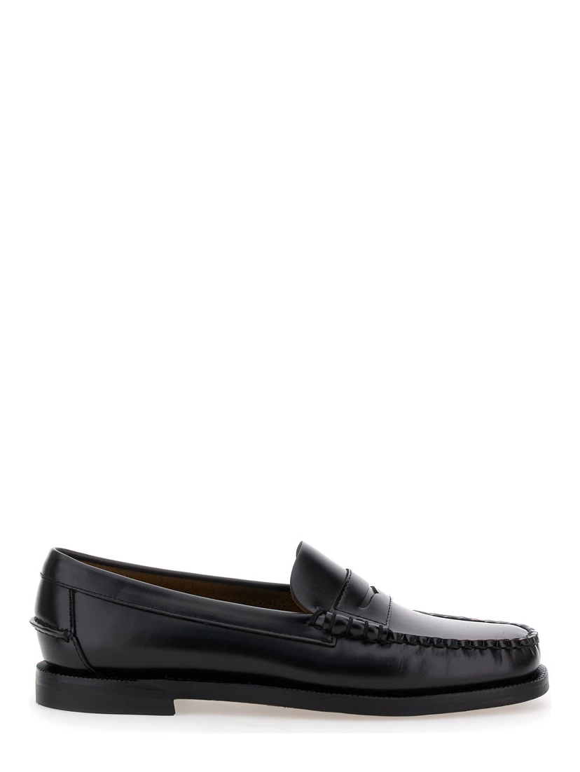 Black Pull-On Loafers in Leather Woman