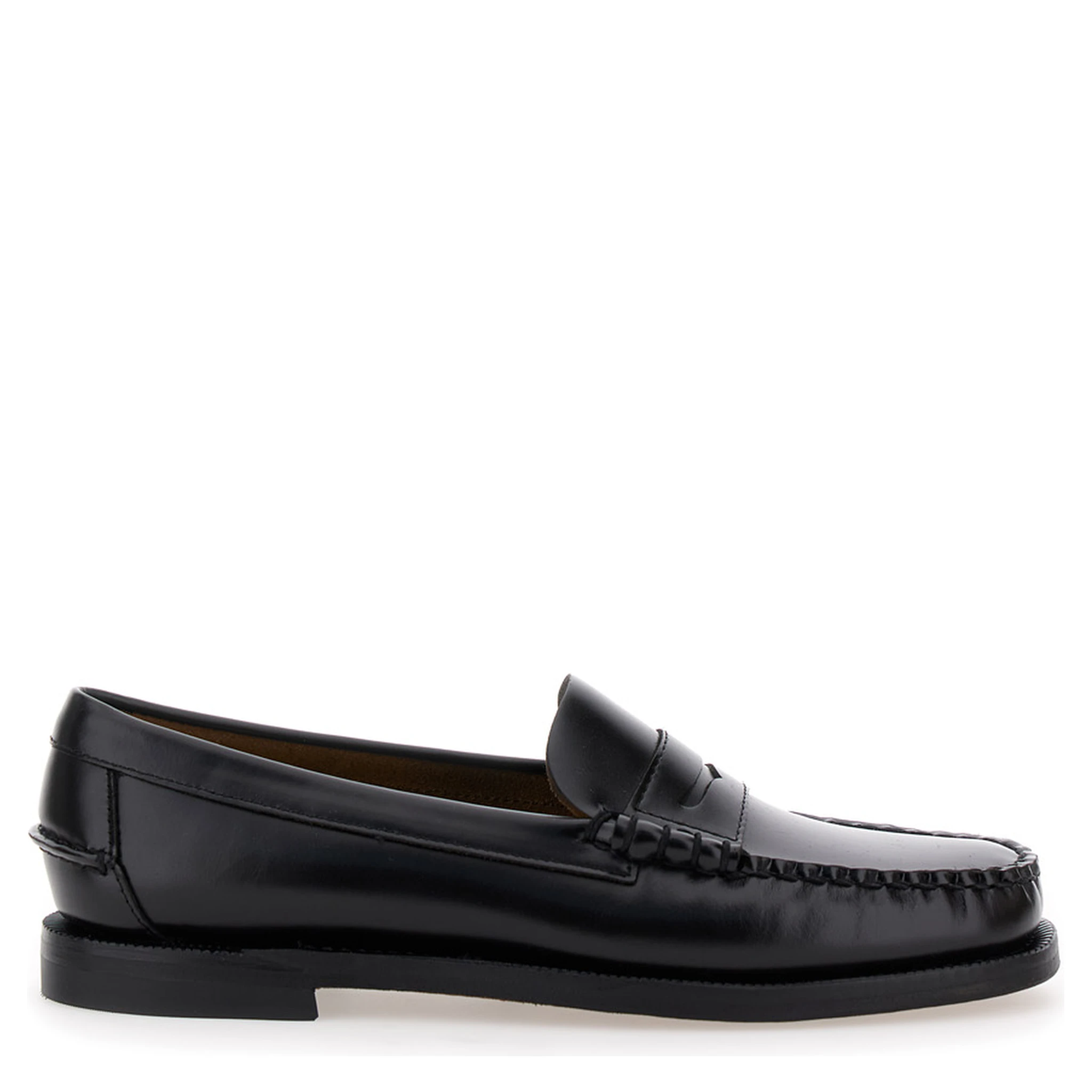 Black Pull-On Loafers in Leather Woman