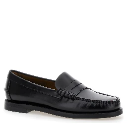 Black Pull-On Loafers in Leather Woman