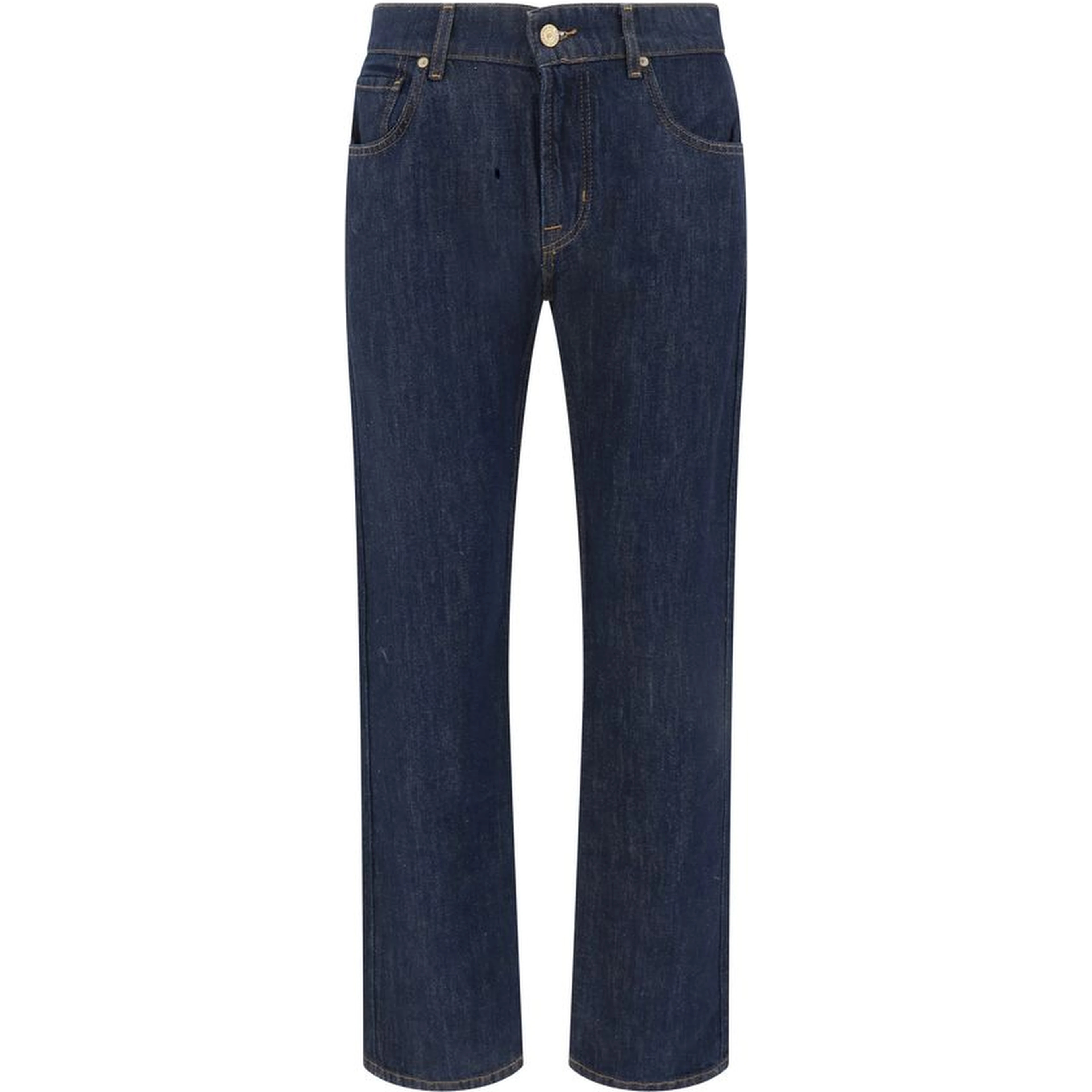 Blue Cotton Straight-Leg Jeans