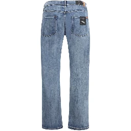 Blue Cotton Straight-Leg Jeans
