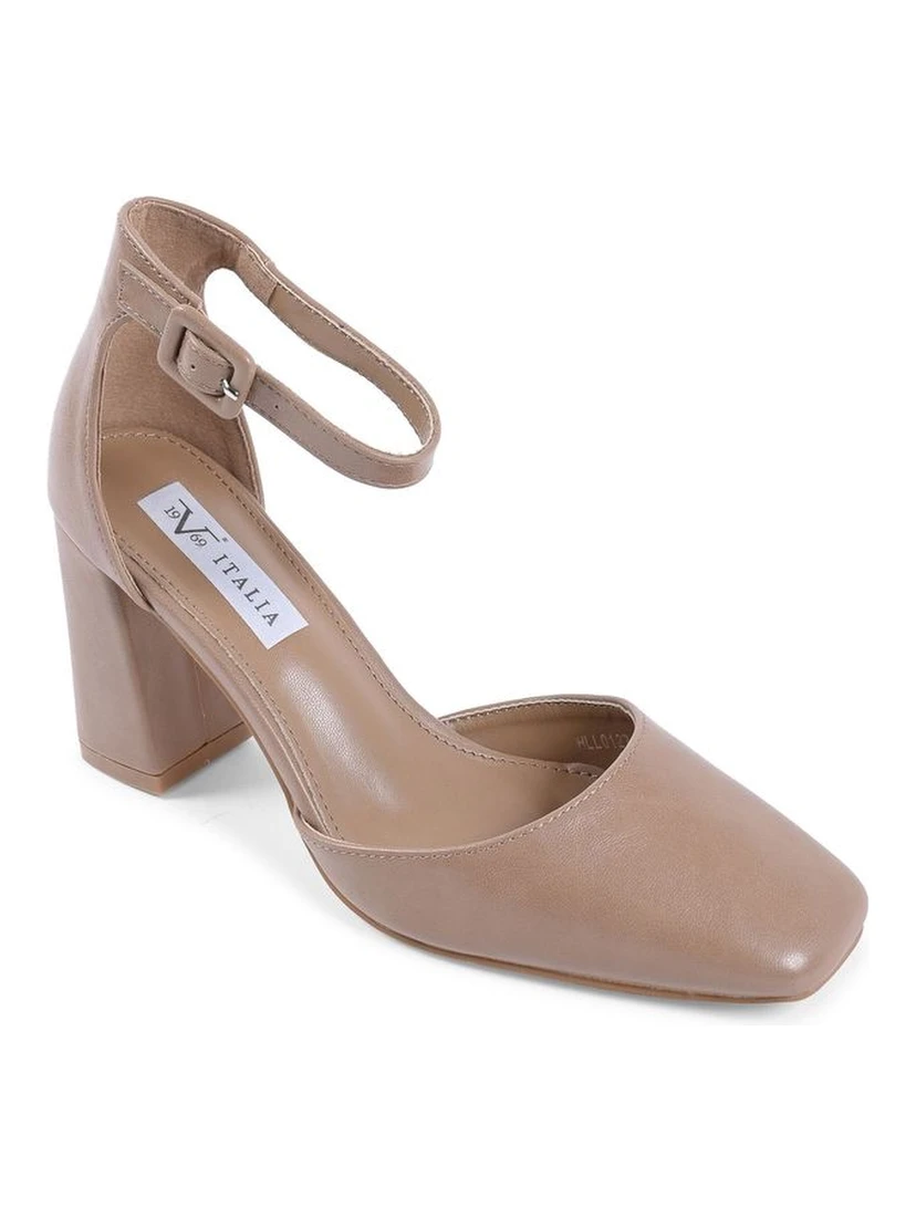 Beige Artificial Leather High Heel Pumps