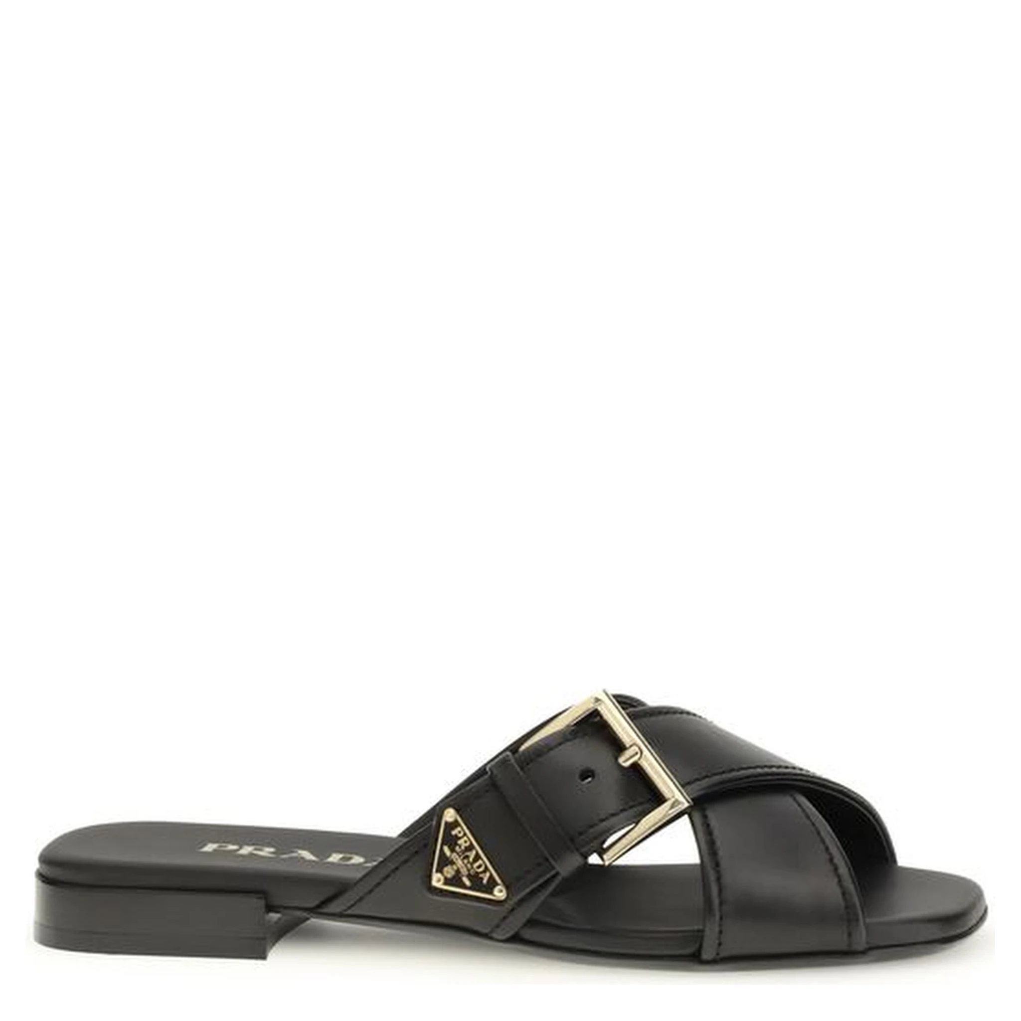 Black Calf Leather Bos Taurus Flat Sandals