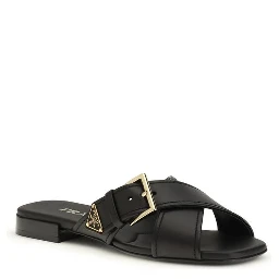 Black Calf Leather Bos Taurus Flat Sandals