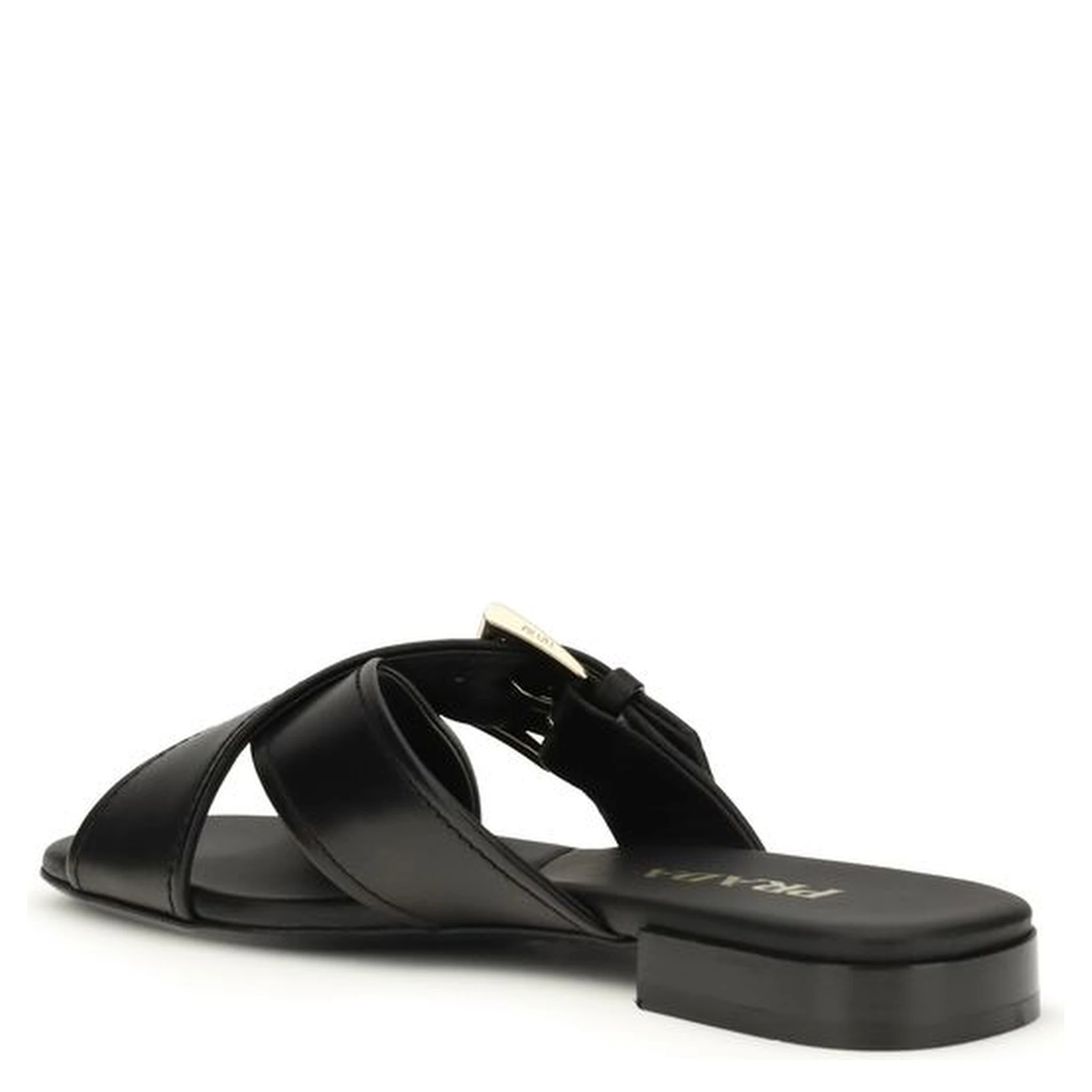 Black Calf Leather Bos Taurus Flat Sandals