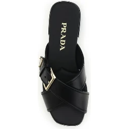Black Calf Leather Bos Taurus Flat Sandals