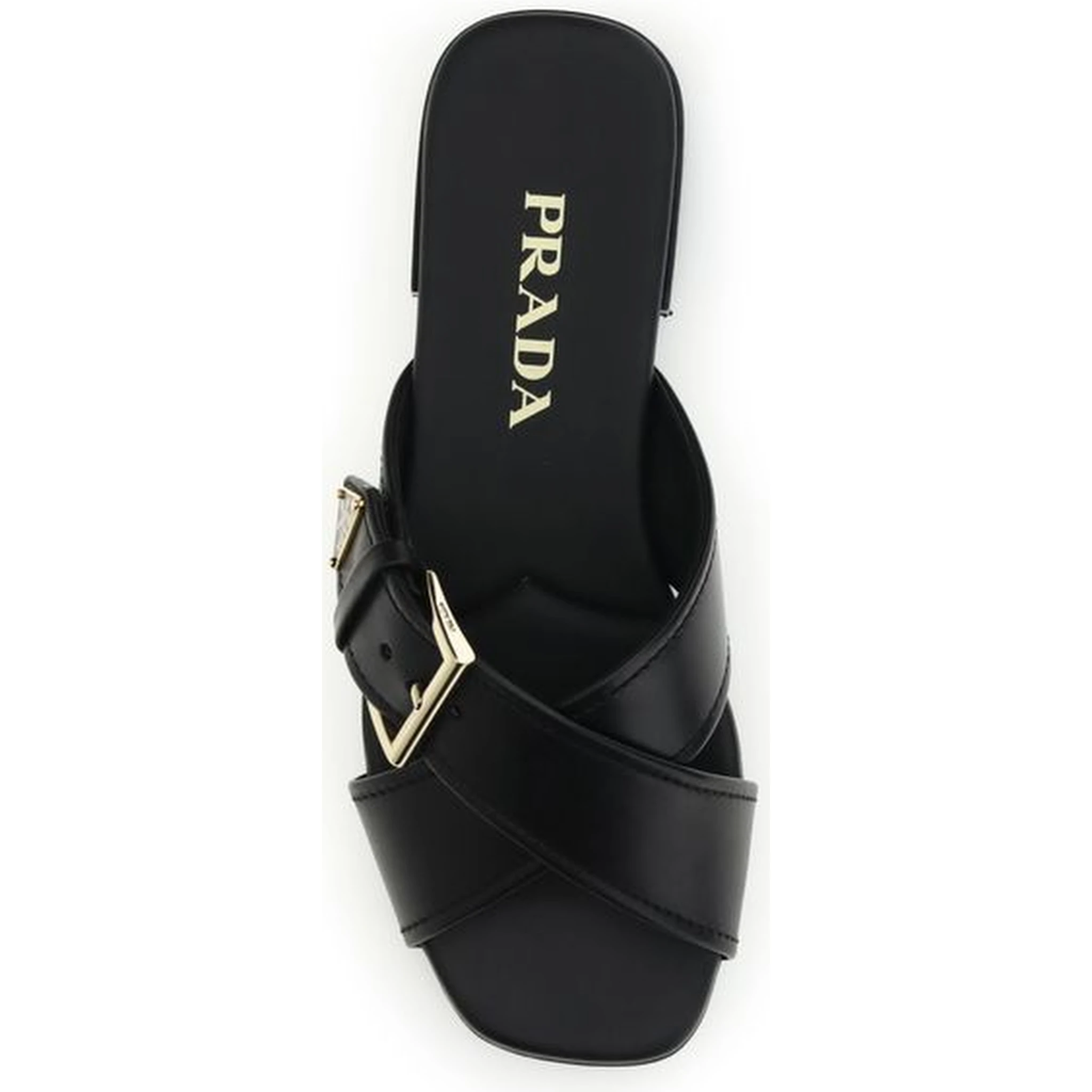 Black Calf Leather Bos Taurus Flat Sandals