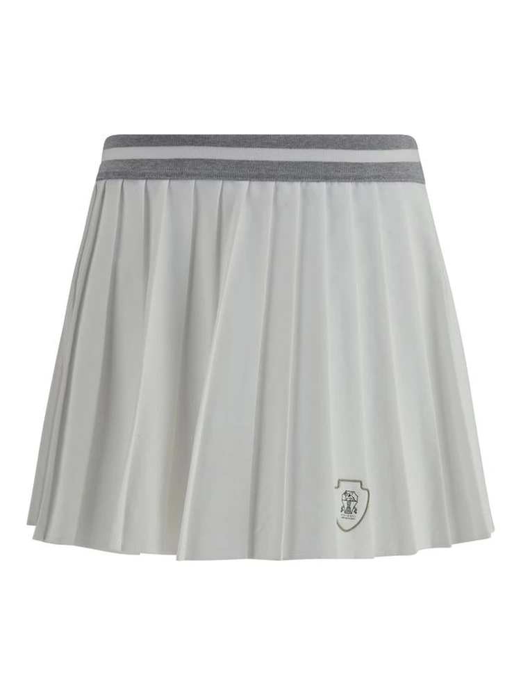 White Polyester Mini Skirt