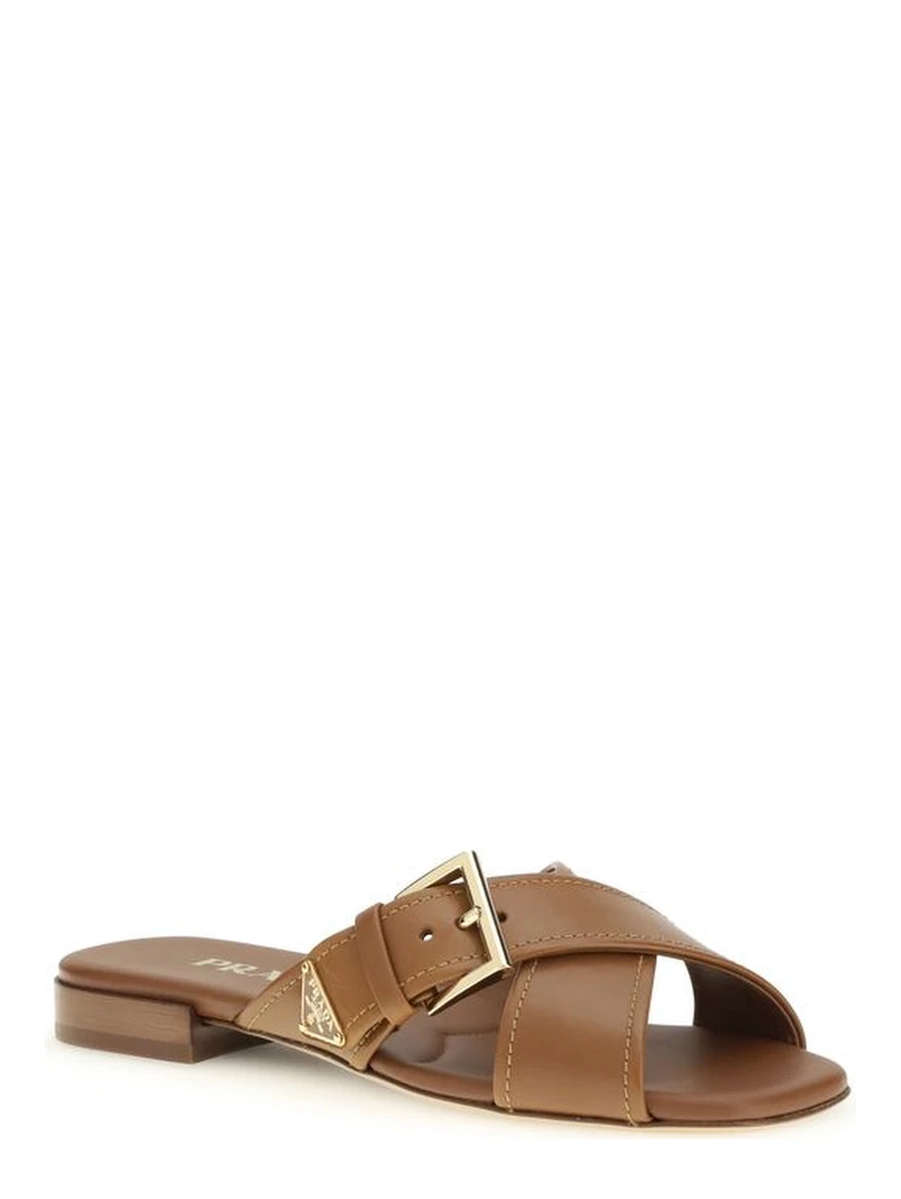 Brown Calf Leather Bos Taurus Flat Sandals