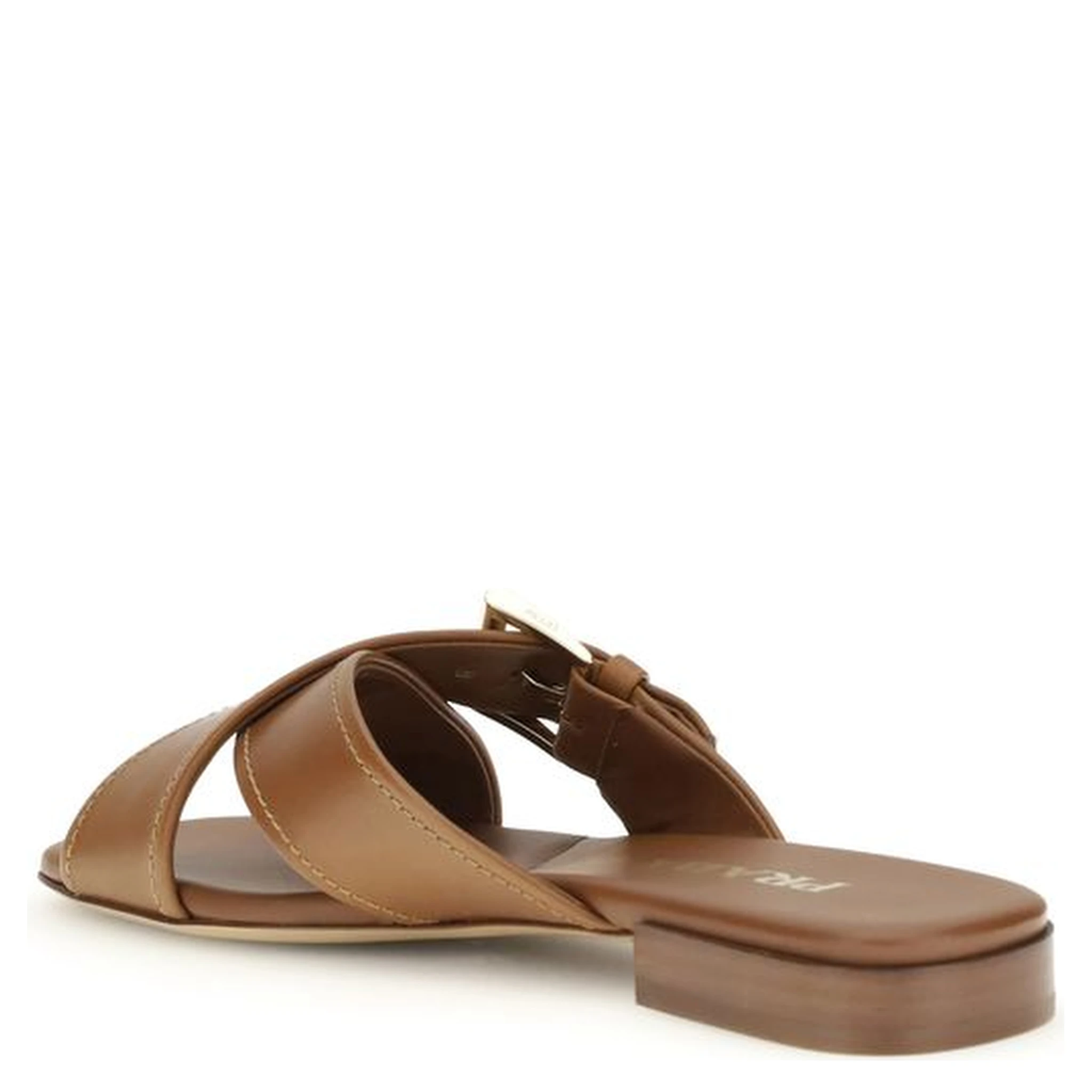 Brown Calf Leather Bos Taurus Flat Sandals