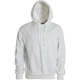 White Cotton Hooded Pullover Sweatshirt Men