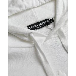 White Cotton Hooded Pullover Sweatshirt Men