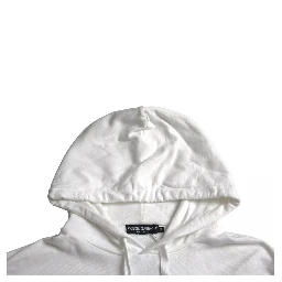 White Cotton Hooded Pullover Sweatshirt Men