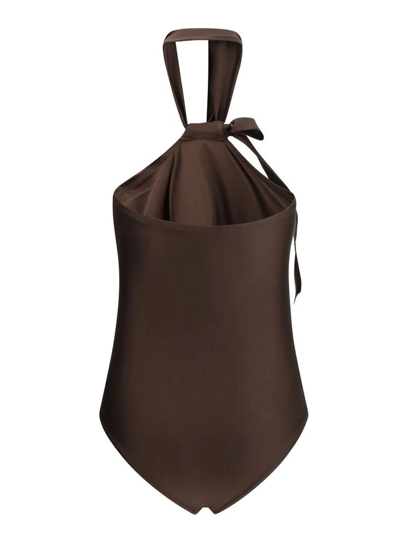 Brown Polyamide One-Piece Swimsuit