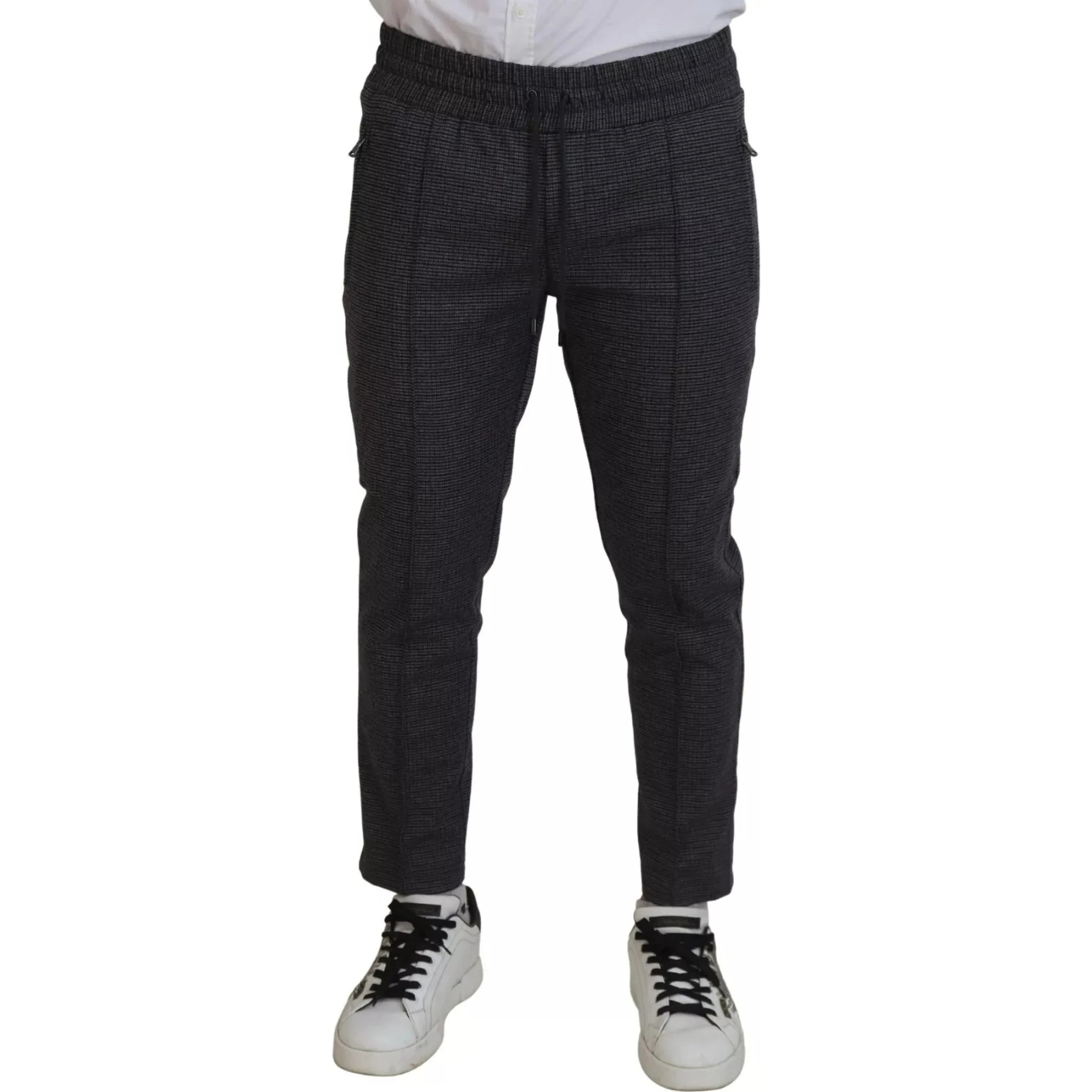Gray Striped Wool Skinny Trouser Pants