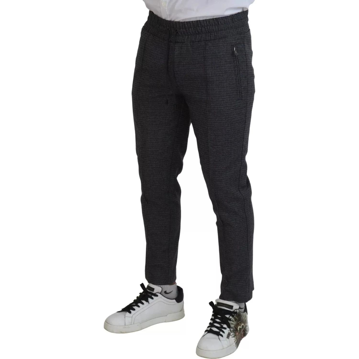 Gray Striped Wool Skinny Trouser Pants