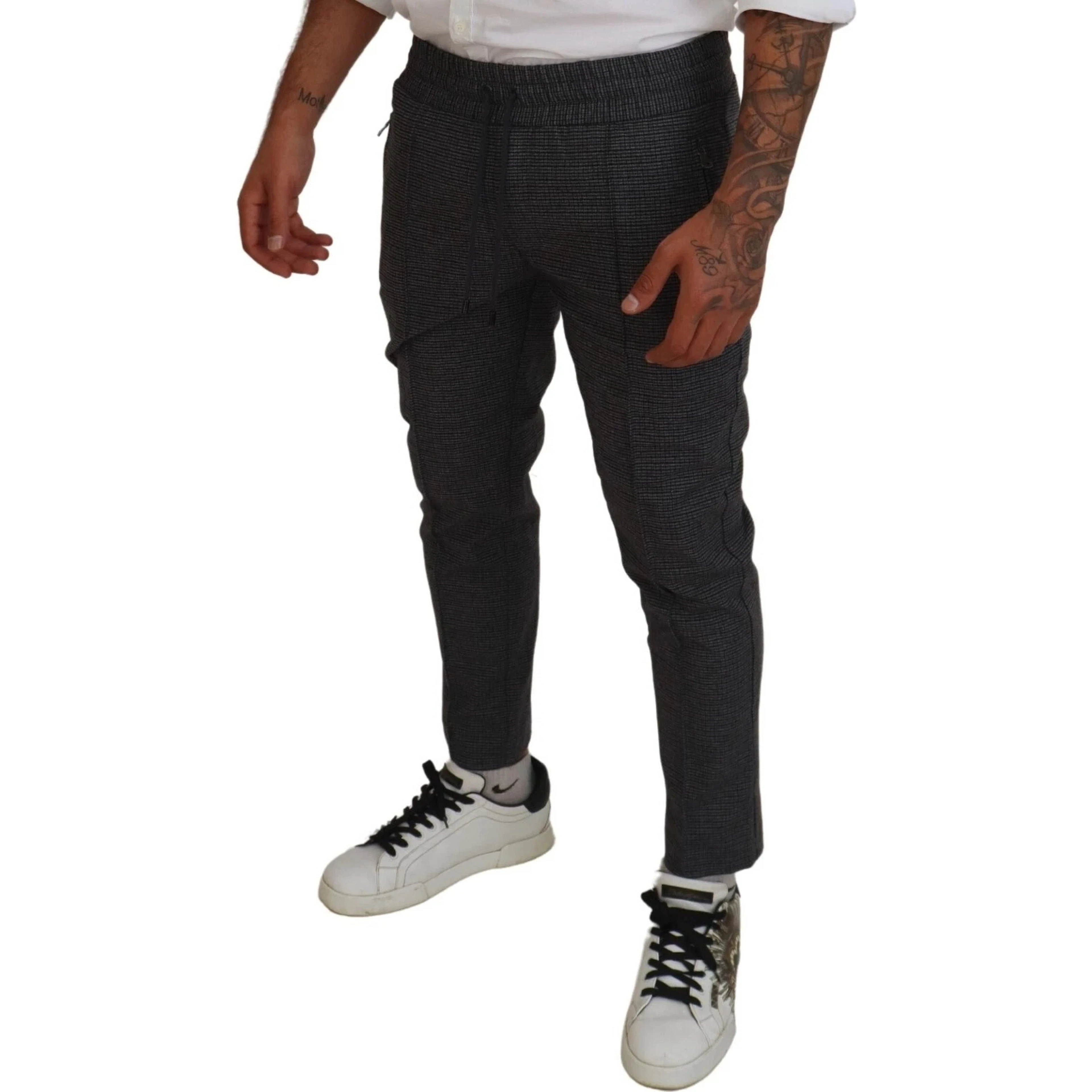 Gray Striped Wool Skinny Trouser Pants