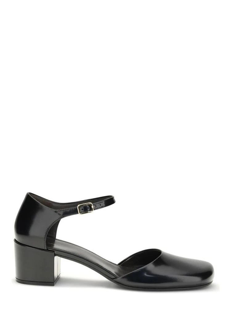 Black Rubber Mid Heel Pumps