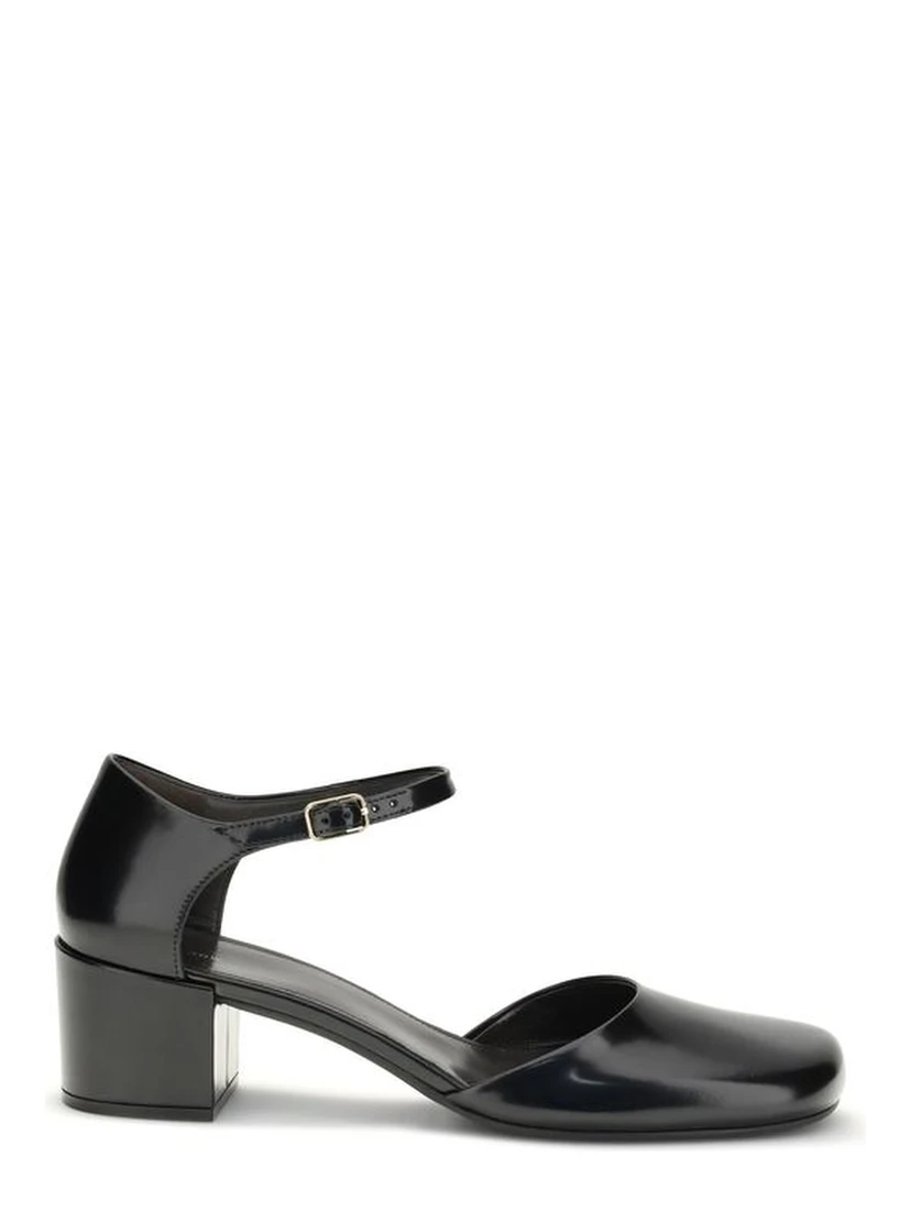 Black Rubber Mid Heel Pumps