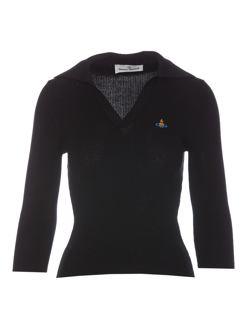 Orb-embroidered polo jumper