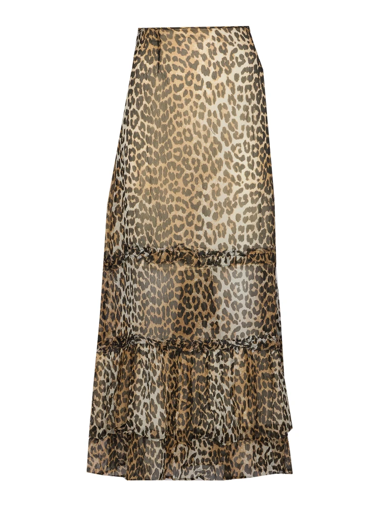 Animal Print Flared Layered Leopard Skirt