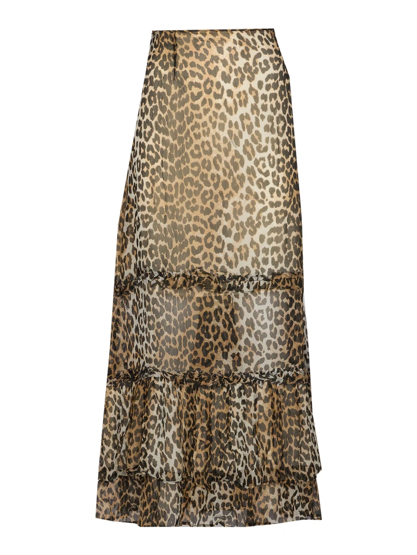Animal Print Flared Layered Leopard Skirt