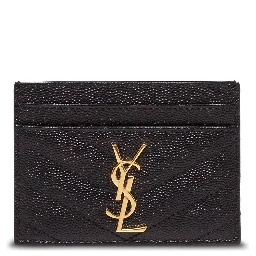 Black Quilted Leather Card Holder with Logo