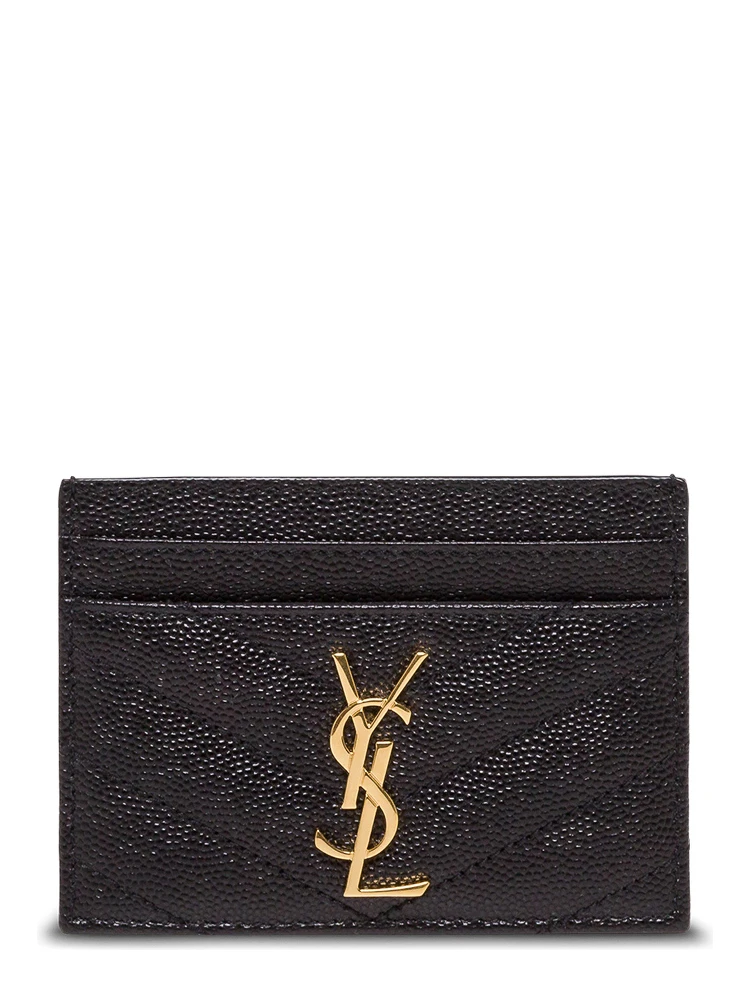 Black Quilted Leather Card Holder with Logo