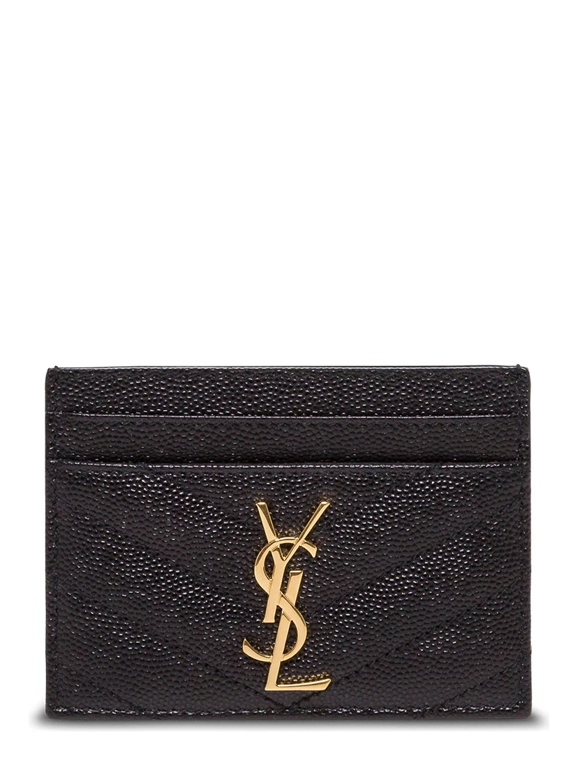 Black Quilted Leather Card Holder with Logo