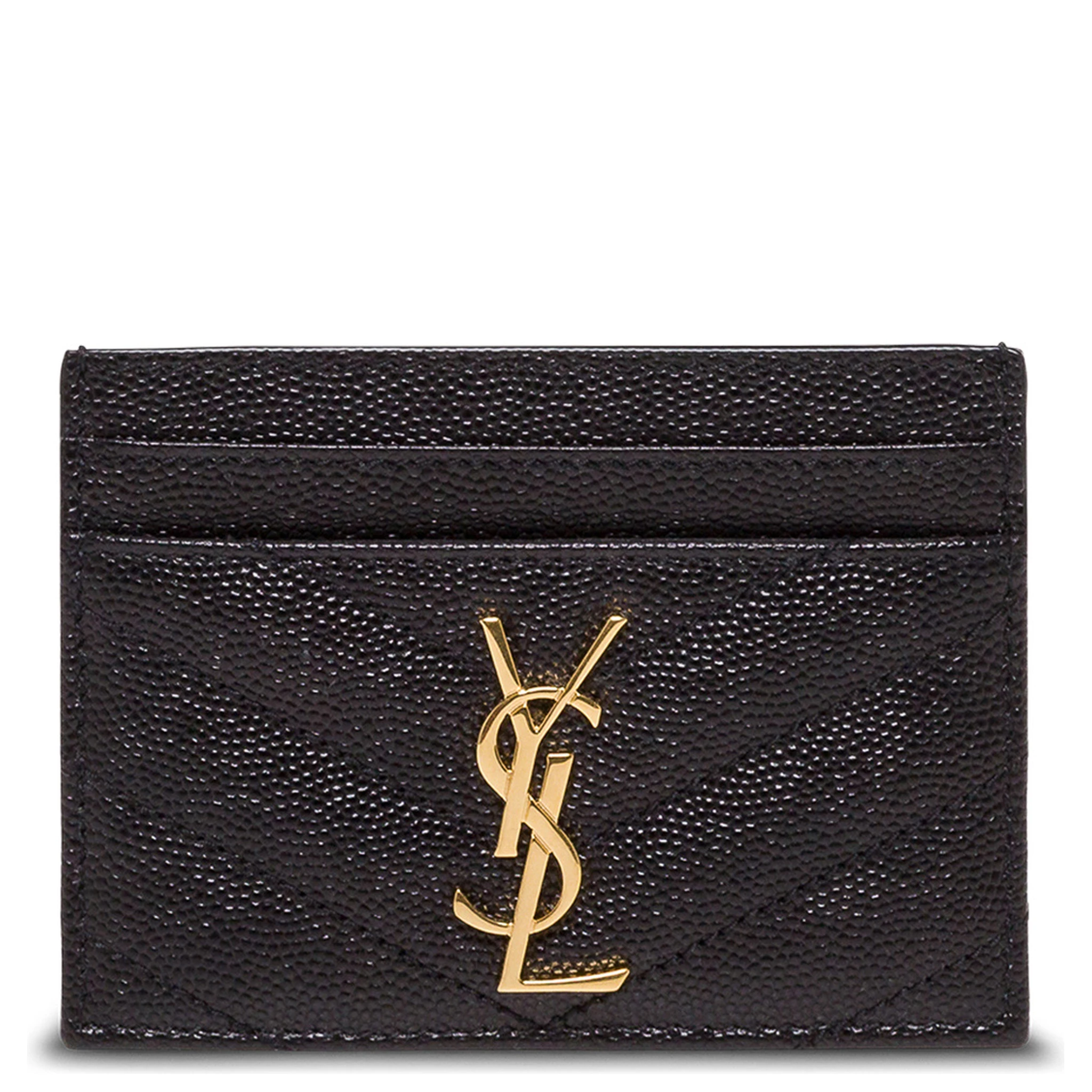 Black Quilted Leather Card Holder with Logo
