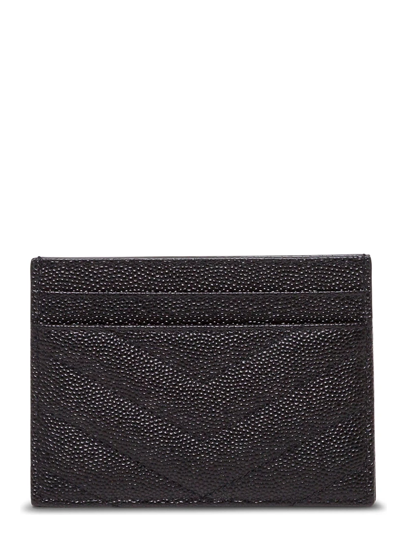 Black Quilted Leather Card Holder with Logo