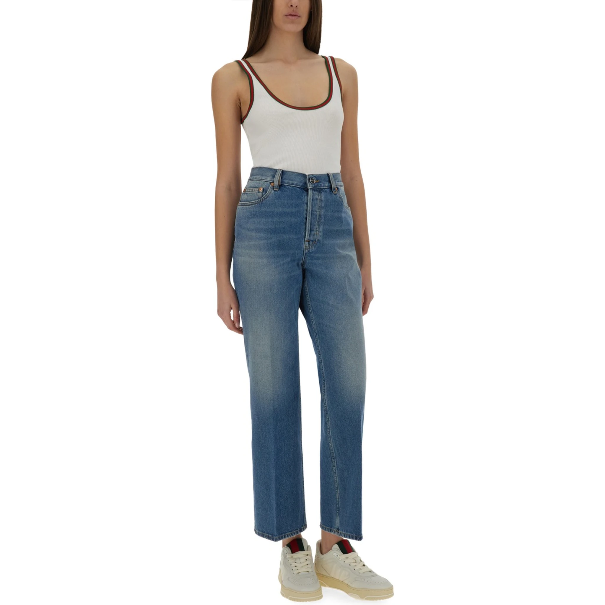 RIBBED COTTON TANK TOP WITH WEB