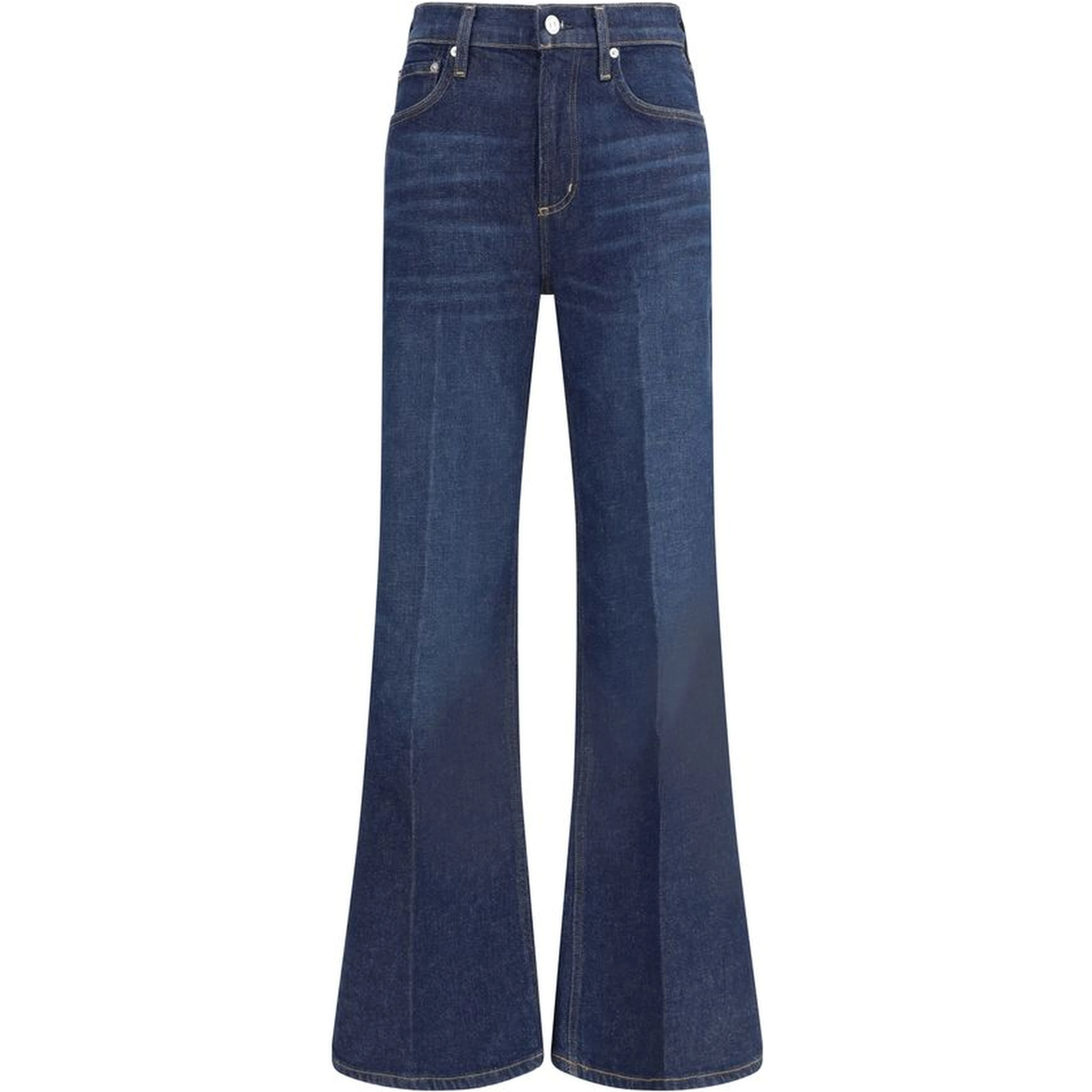 Blue Cotton Flared Jeans