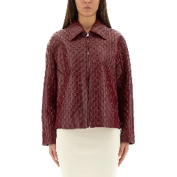 OVERSIZED LEATHER JACKET WITH EMBOSSED GG