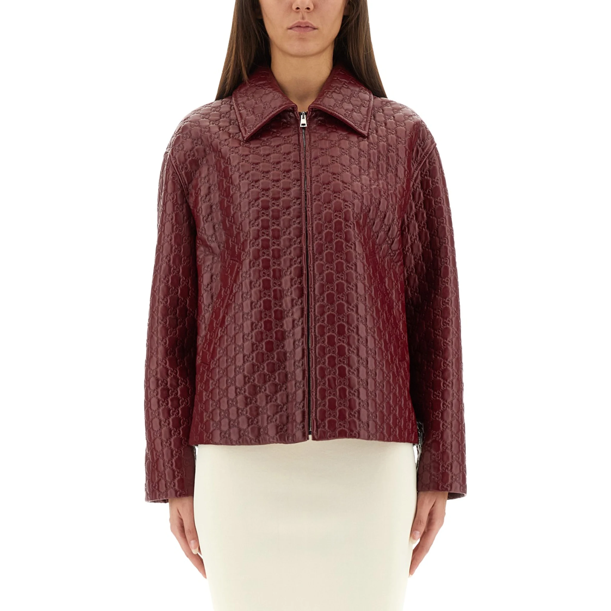 OVERSIZED LEATHER JACKET WITH EMBOSSED GG