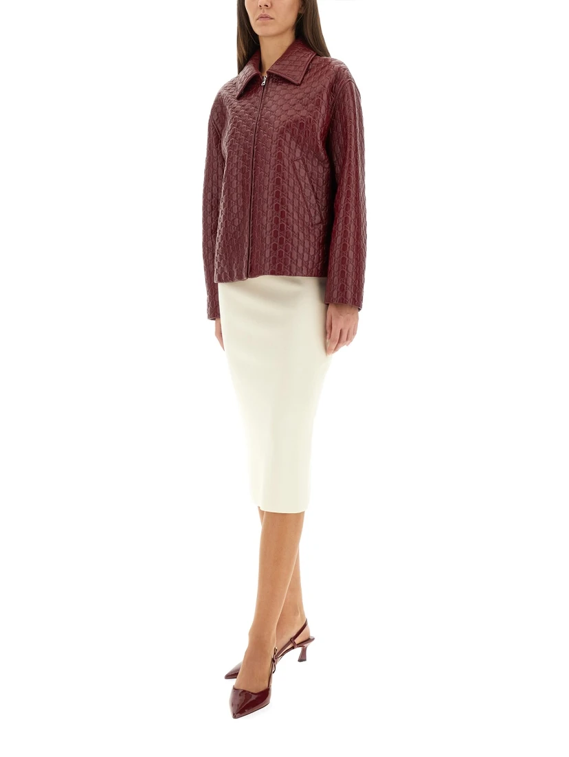 OVERSIZED LEATHER JACKET WITH EMBOSSED GG