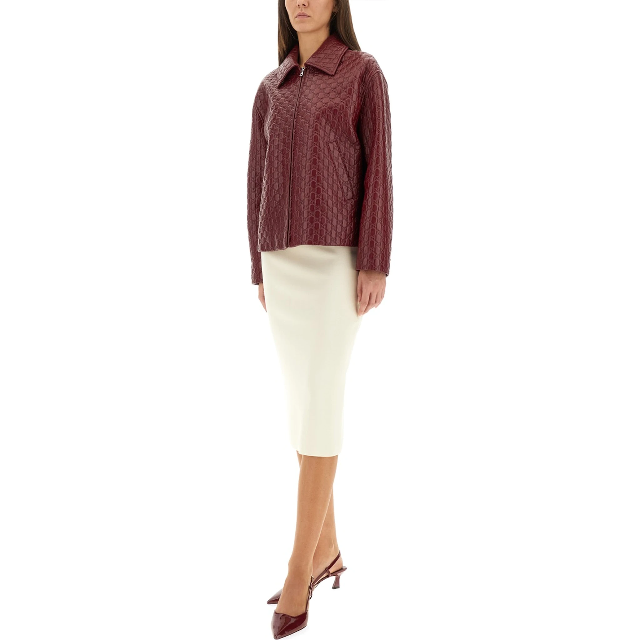 OVERSIZED LEATHER JACKET WITH EMBOSSED GG