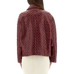 OVERSIZED LEATHER JACKET WITH EMBOSSED GG