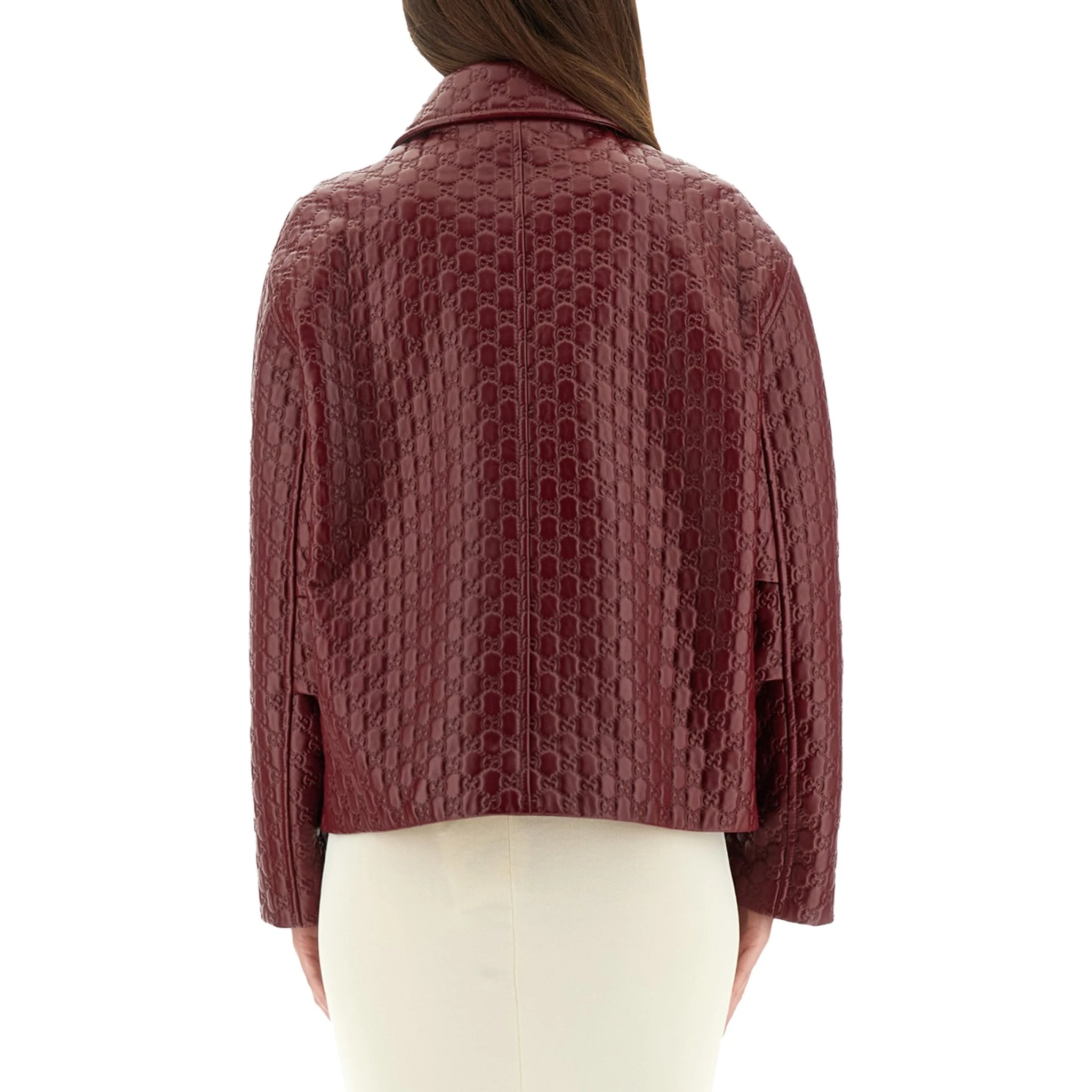 OVERSIZED LEATHER JACKET WITH EMBOSSED GG