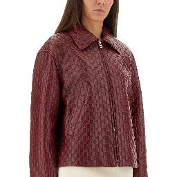 OVERSIZED LEATHER JACKET WITH EMBOSSED GG