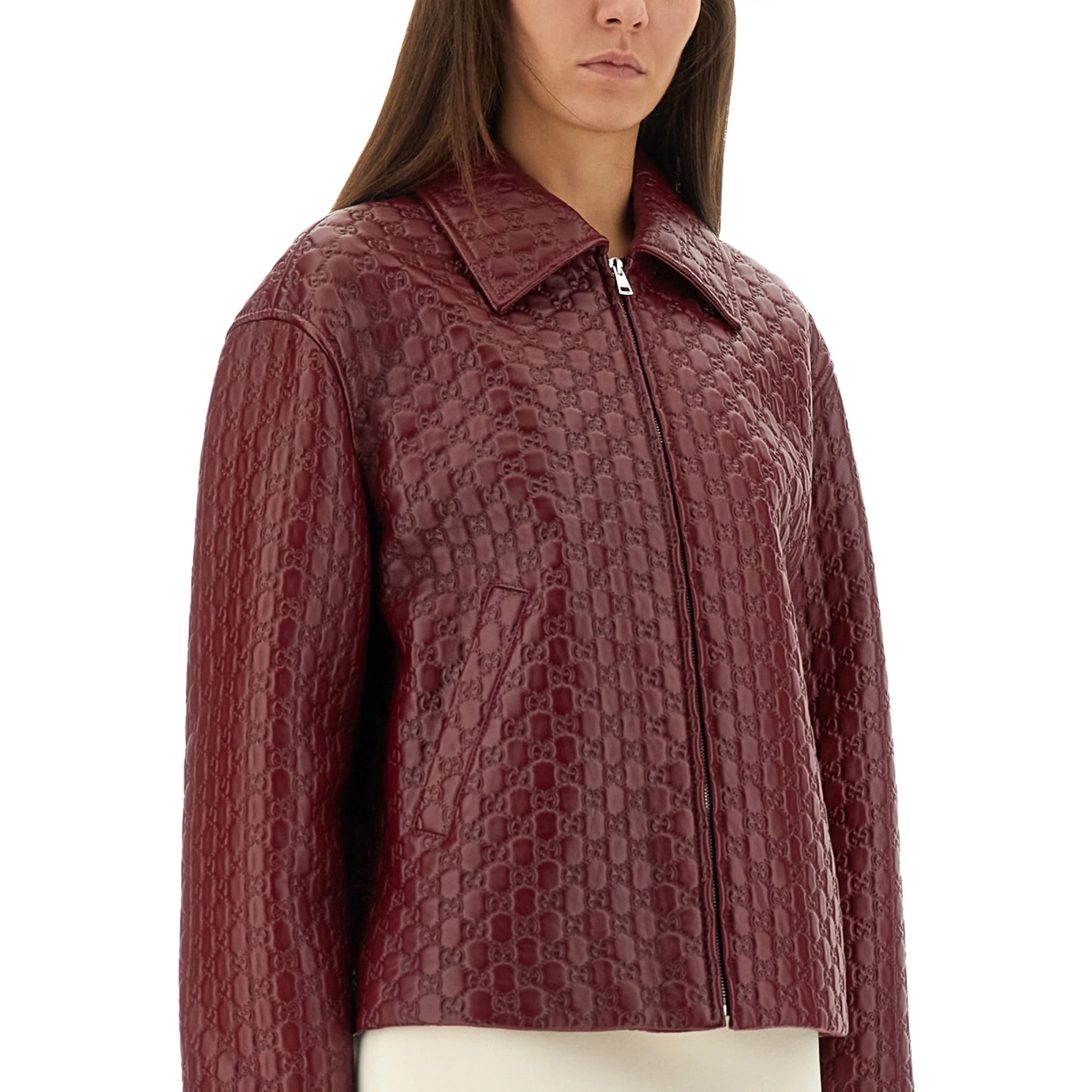 OVERSIZED LEATHER JACKET WITH EMBOSSED GG