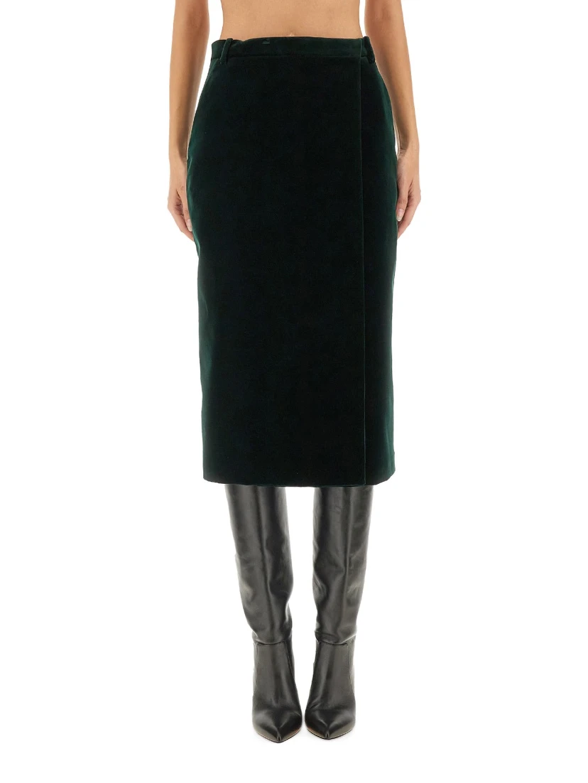 VELVET CROSSOVER MIDI SKIRT