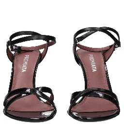 Black Leather Stiletto Heel Sandals