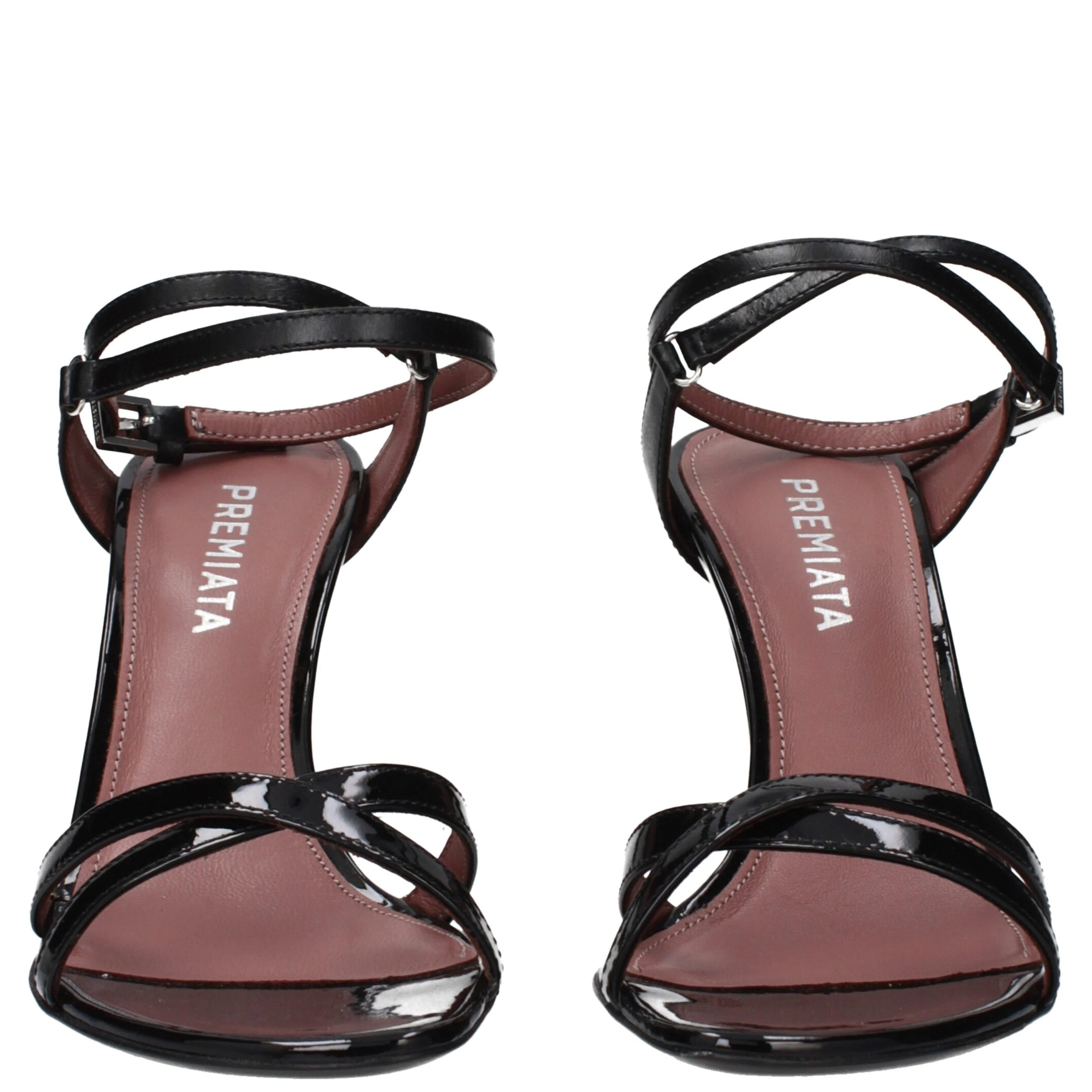 Black Leather Stiletto Heel Sandals