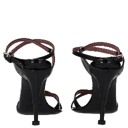 Black Leather Stiletto Heel Sandals