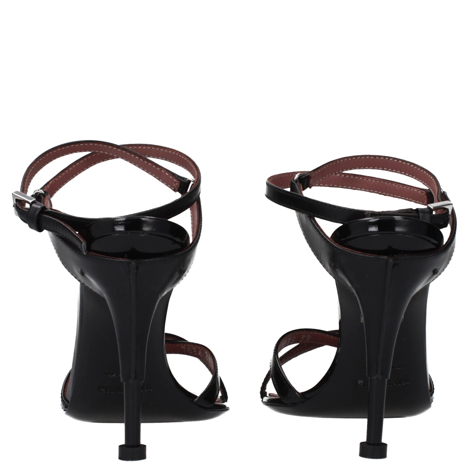 Black Leather Stiletto Heel Sandals