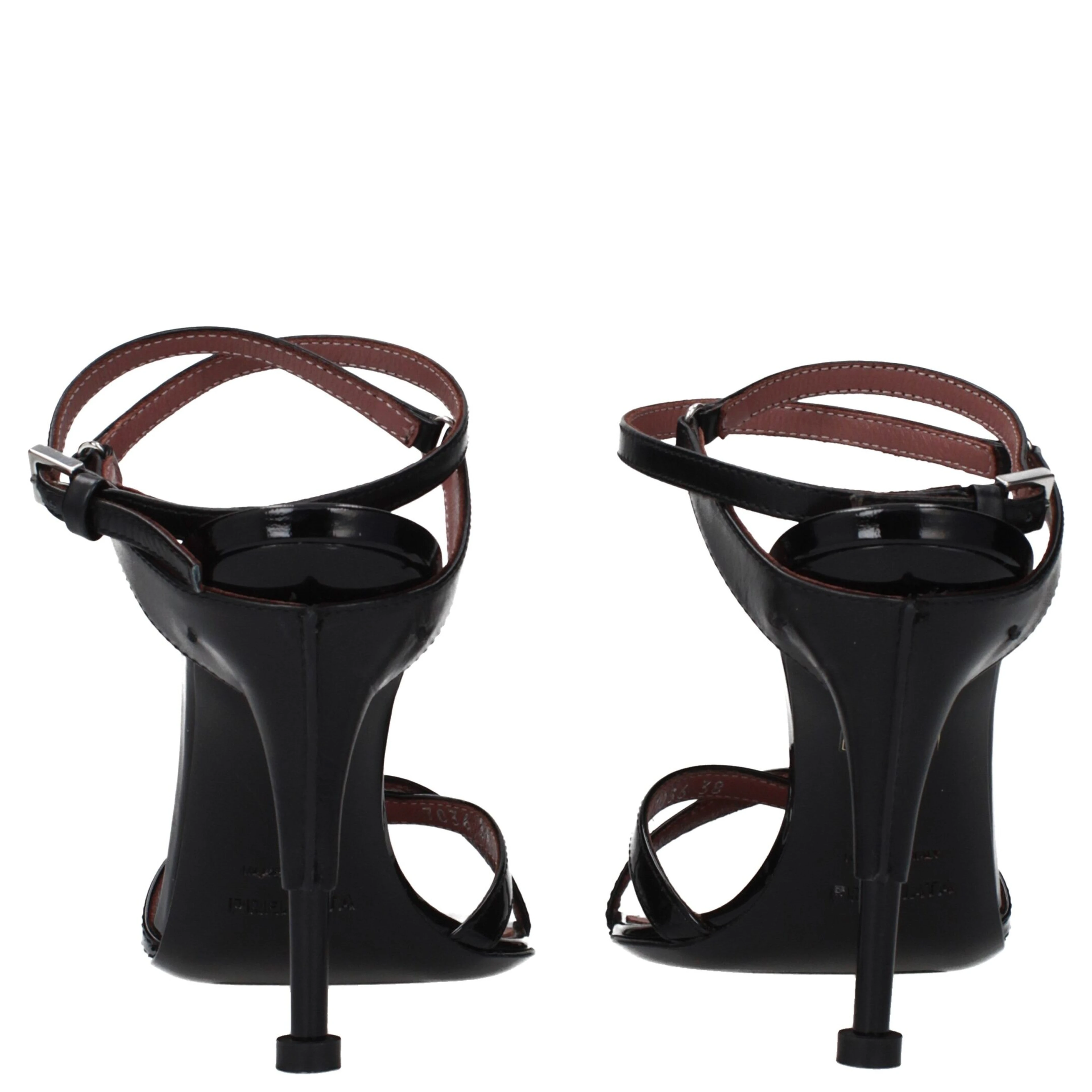 Black Leather Stiletto Heel Sandals