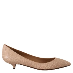 Beige Leather Platform Pumps