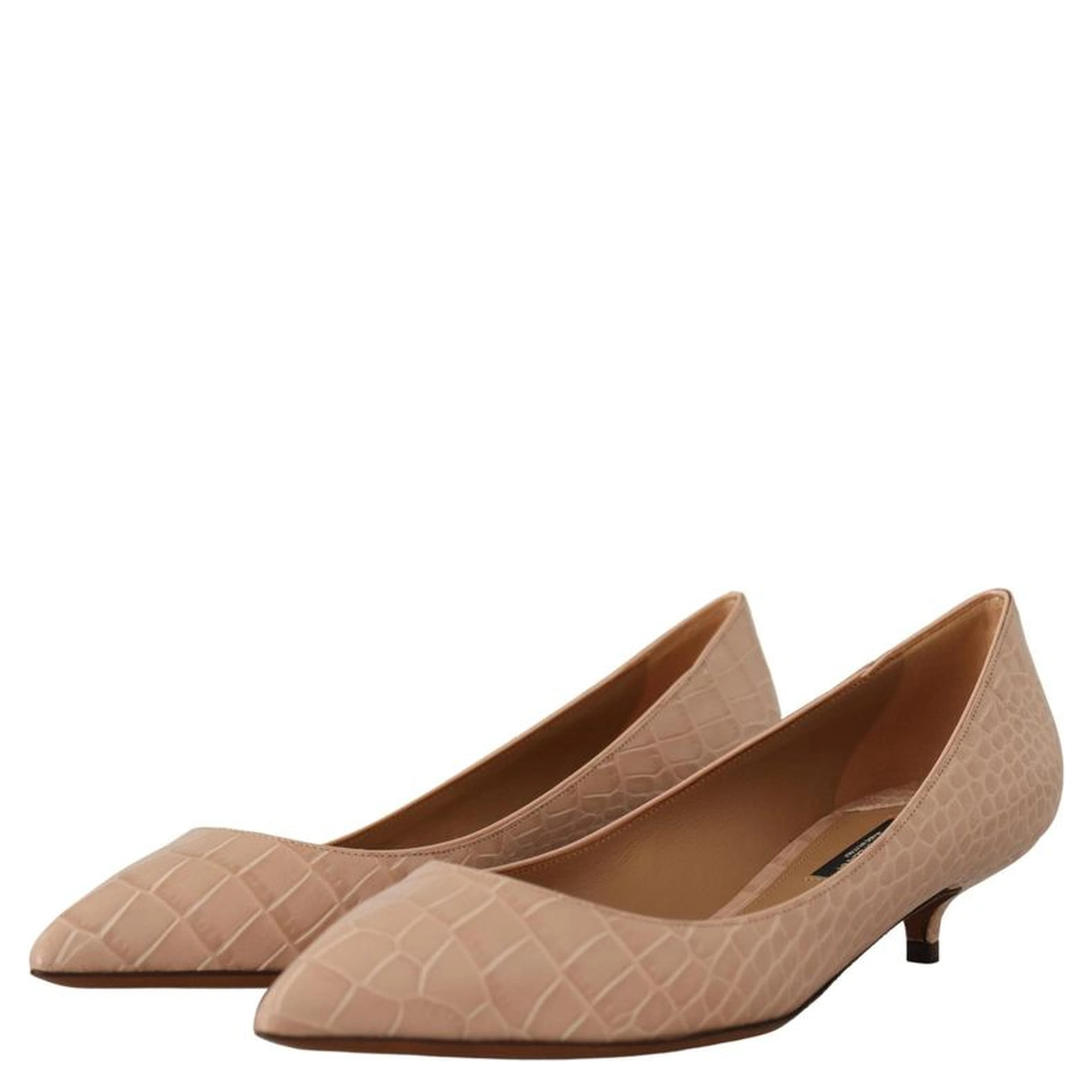 Beige Leather Platform Pumps